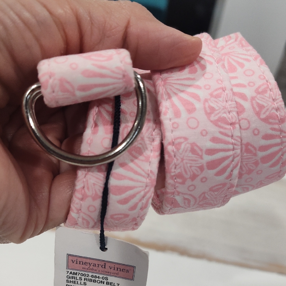 Vineyard Vines Girls Ribbon Belt Pink Shells with D-Ring